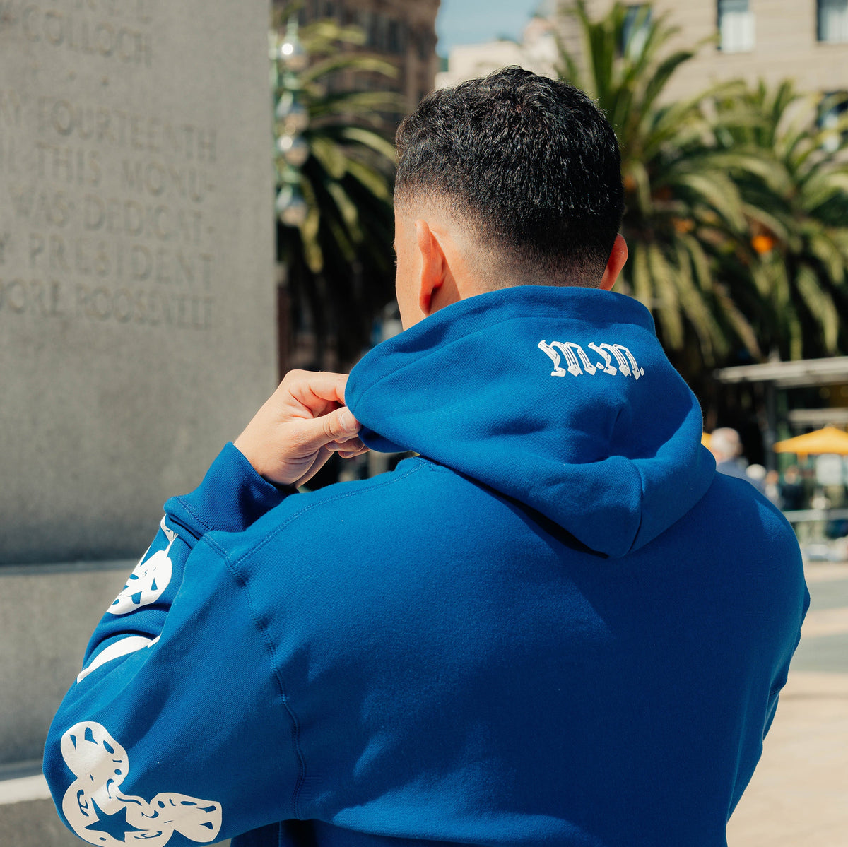 Exclusive Disney Mickey Real Life By Shoe Palace Star Pullover Mens Hoodie (Blue/White) — S — Side View