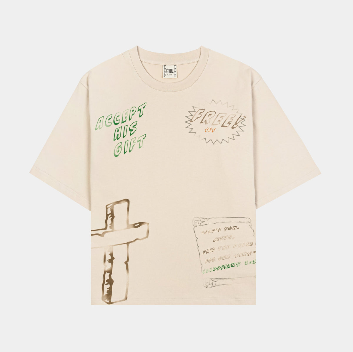 Exclusive Accept His Gifts Mens Short Sleeve Shirt (Beige/Yellow) — S — Front View