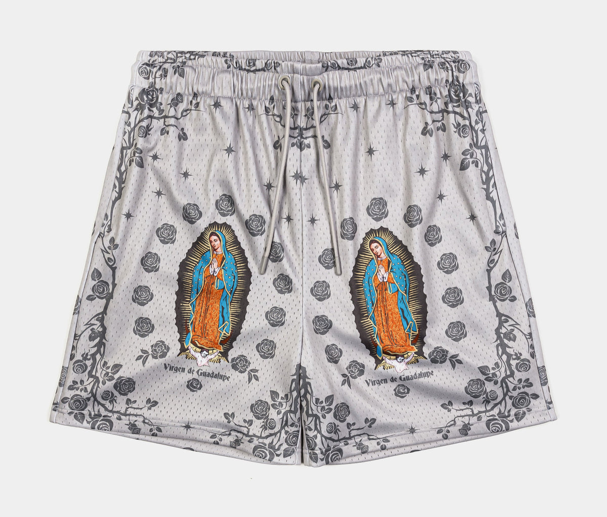 Exclusive Rose Guadalupe Mesh Mens Shorts (Beige/Black) — S — Front View