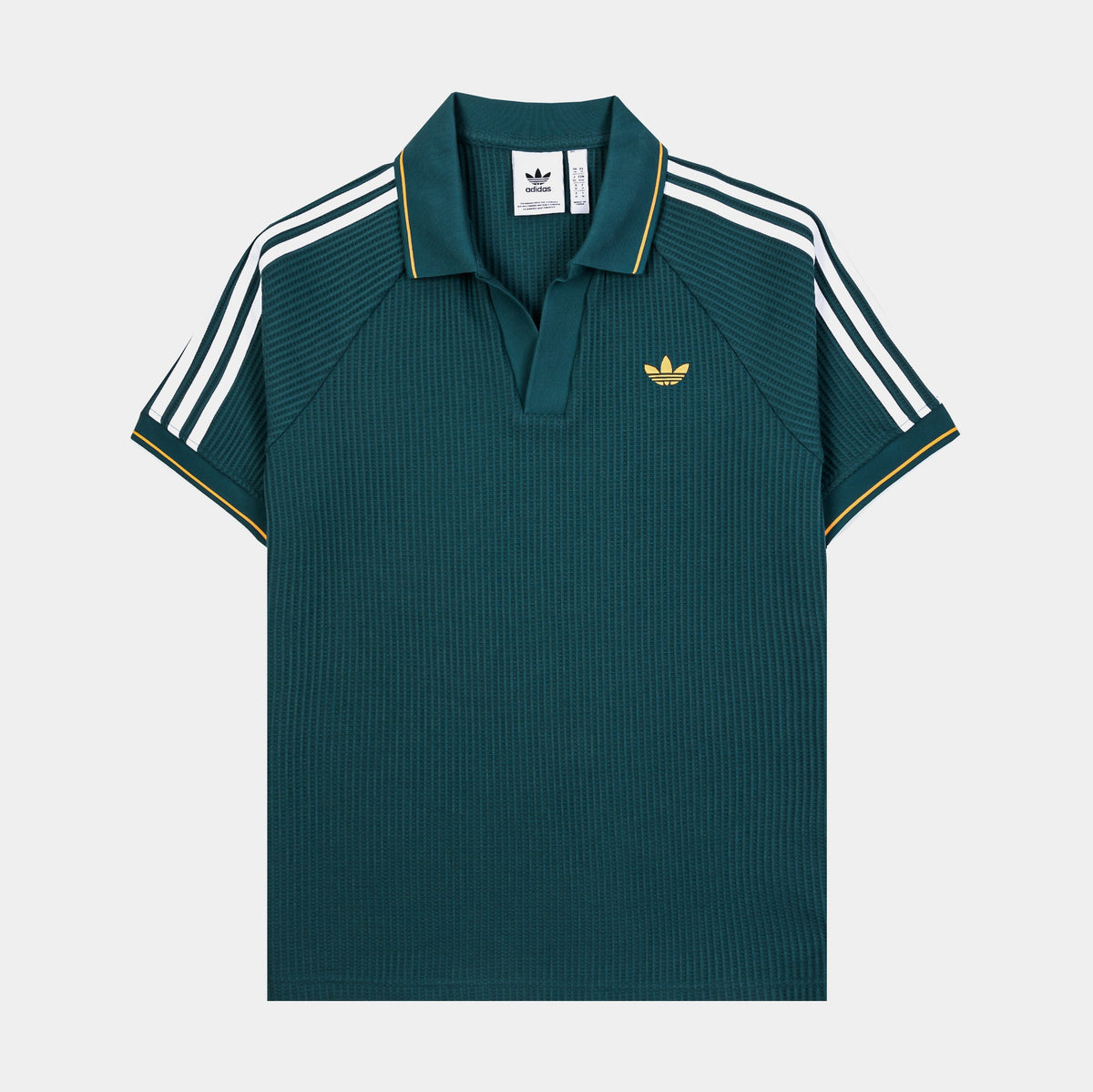 Exclusive Polo 3 Stripes Mens Short Sleeve Shirt (Green/White) — S — Front View