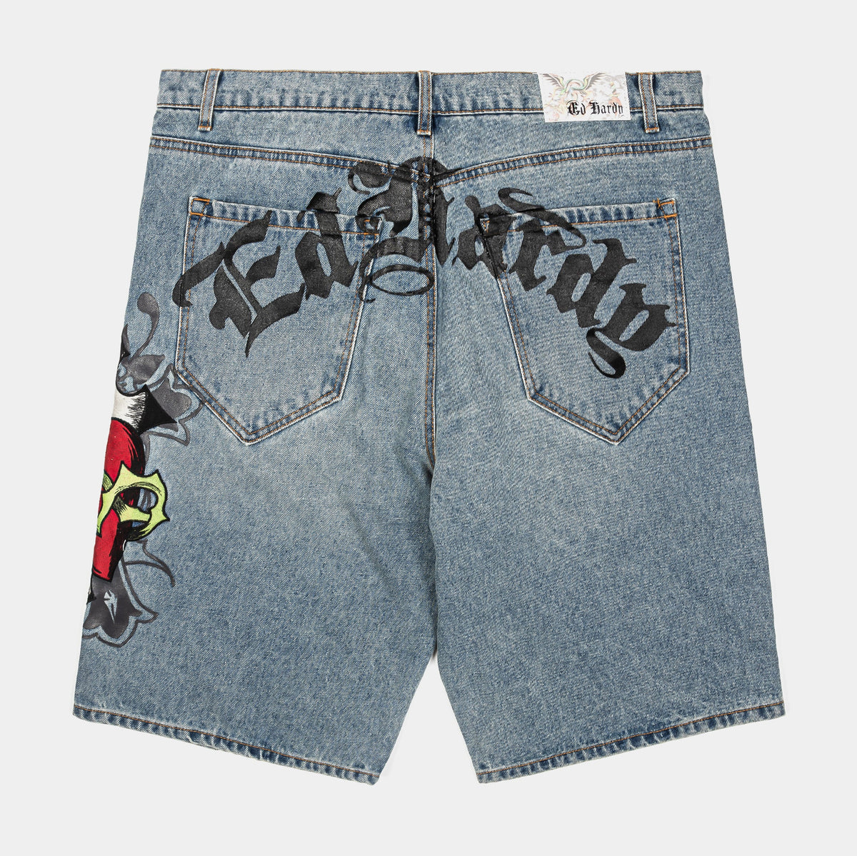 Exclusive Sacred Heart Denim Mens Shorts (Blue/Black) — 28 — Side View