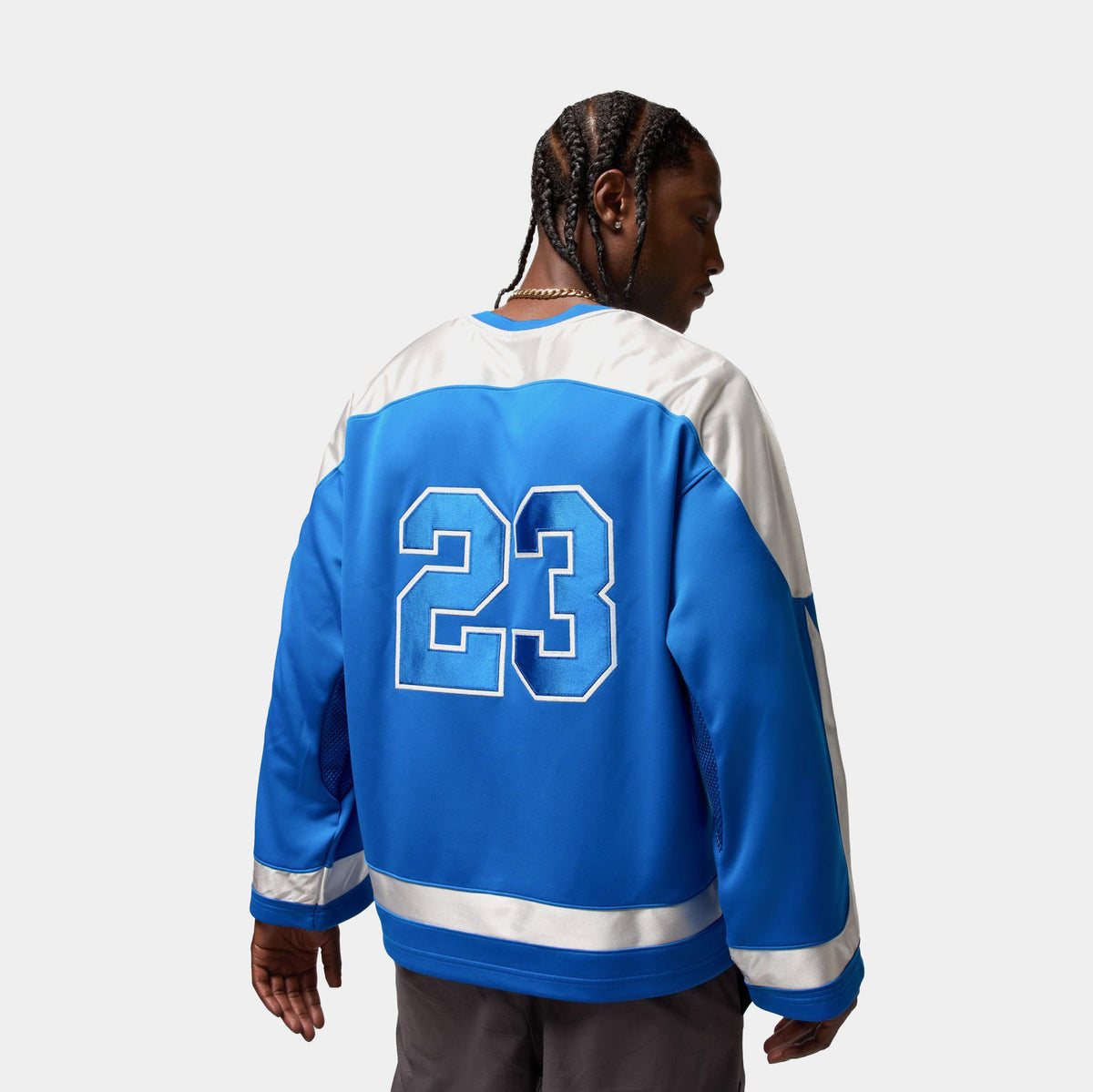 Exclusive Brooklyn Collegiate Hockey Mens Jersey ( Sport Blue/Sail/Sail) — XS — Side View