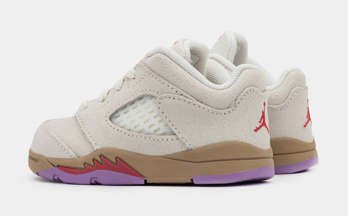Exclusive Air Jordan 5 Retro Low Infant Toddler Lifestyle Shoes (Pale Ivory/Fusion Red/Desert) — 2C — Detail View
