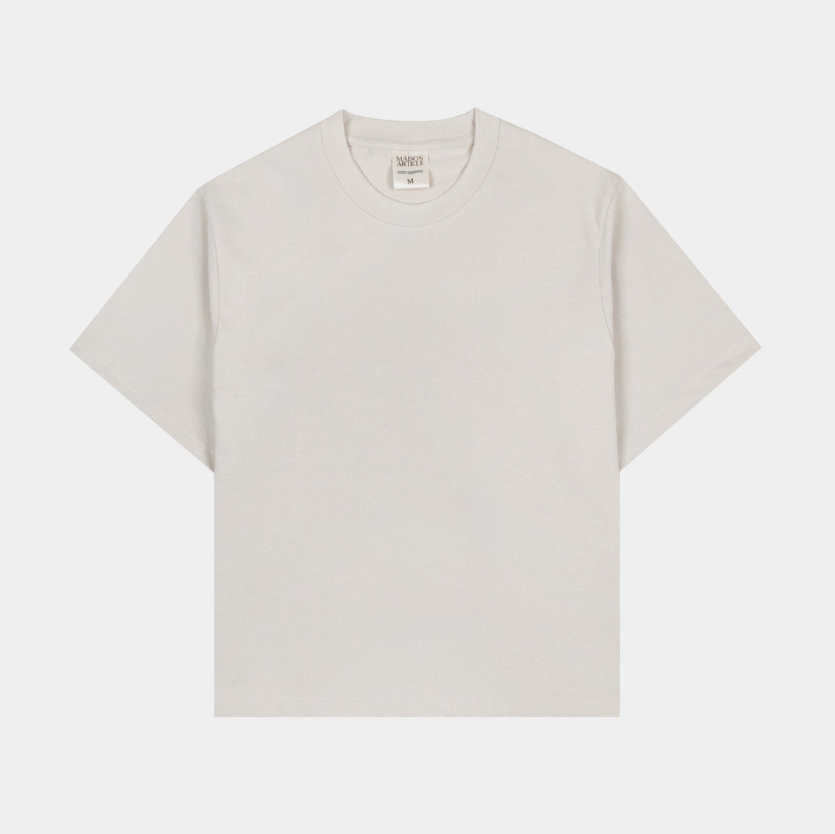 Exclusive Cropped Tee Mens Short Sleeve Shirt (Stone) — S — Front View