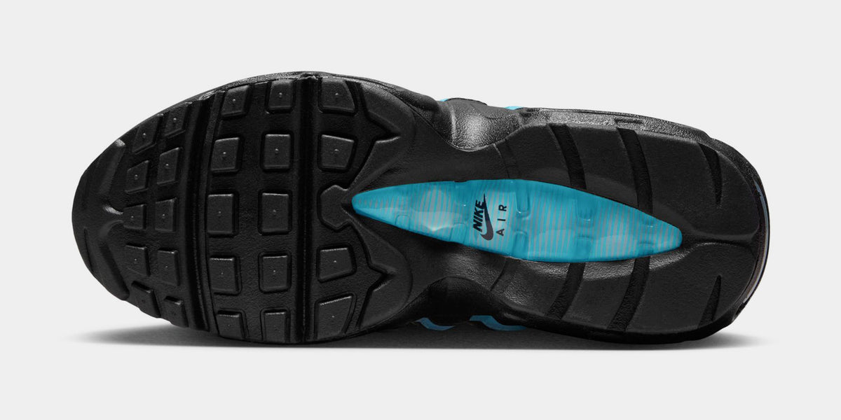 Exclusive Air Max 95 Grade School Running Shoes (Black/Baltic Blue/Black/Pearl Grey) — 1Y — Top View