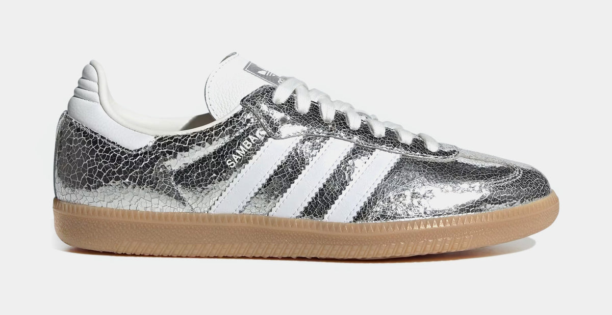 Exclusive Samba OG Womens Lifestyle Shoes (Silver Metallic/Cloud White/Core White) — 5 — Front View