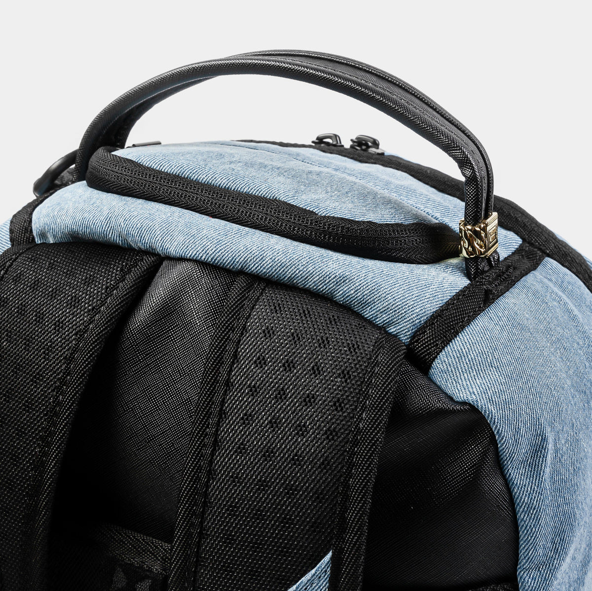 Exclusive Denim Shark Bite Mens Backpack (Blue/Brown) — OS — Top View