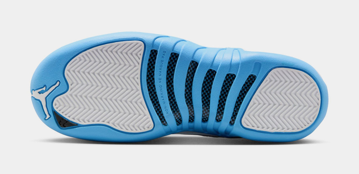 Exclusive Air Jordan 12 Retro White and University Blue Grade School Lifestyle Shoes (White/University Blue/Metallic Silver) — 3.5Y — Top View
