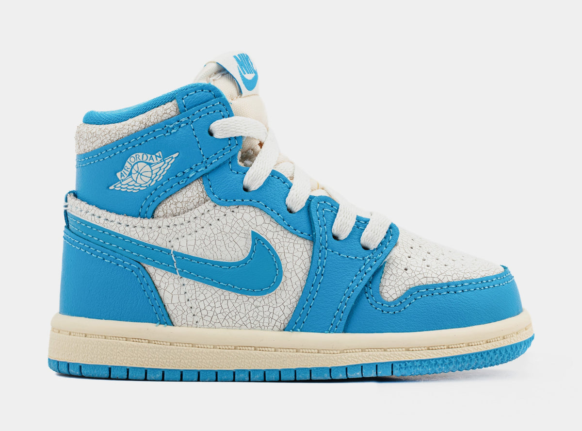 Exclusive Air Jordan 1 Retro High OG UNC Reimagined Infant Toddler Lifestyle Shoes (Dark Powder Blue/Dark Powder Blue/Sail) — 2C — Front View