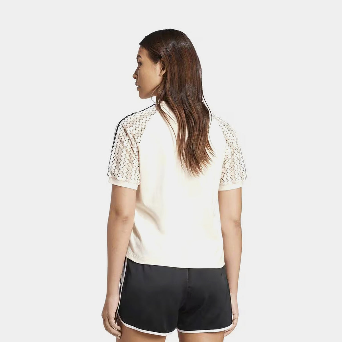 Exclusive Summer Glow Cali 3 Stripes Womens Short Sleeve Shirt (Wonder White) — XS — Side View