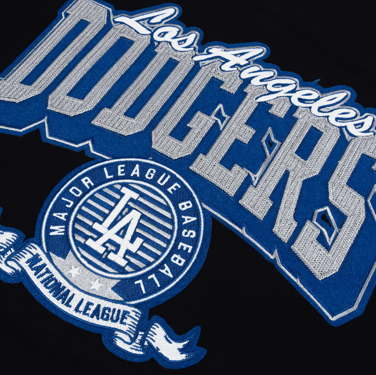 Exclusive Los Angeles Dodgers Team Badge Mens Short Sleeve Shirt (Black/Blue) — S — Back View