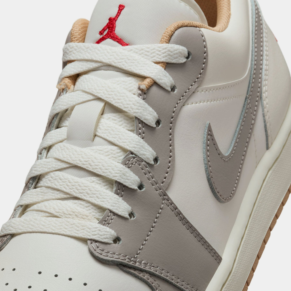 Exclusive Air Jordan 1 Low Mens Lifestyle Shoes (Sail/Fire Red/College Grey/Hemp) — 7 — Detail View