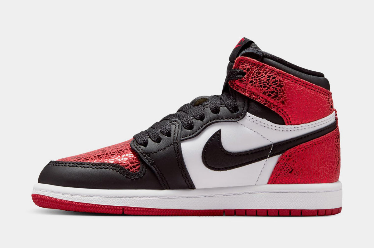 Exclusive Air Jordan 1 Retro High OG Ruby Preschool Lifestyle Shoes (Varsity Red/Black/White) — 10.5C — Back View