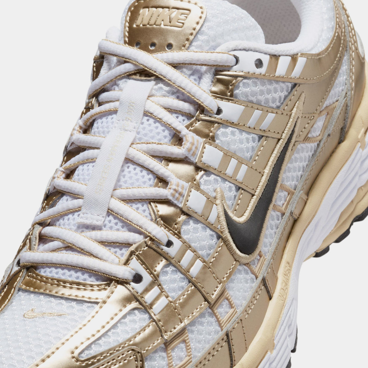 Exclusive P-6000 Womens Running Shoes (White/Grain/Metallic Gold Grain/Black) — 5 — Back View