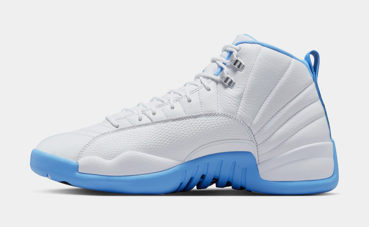 Exclusive Air Jordan 12 Retro White and University Blue Mens Lifestyle Shoes (White/University Blue/Metallic Silver) — 7 — Back View