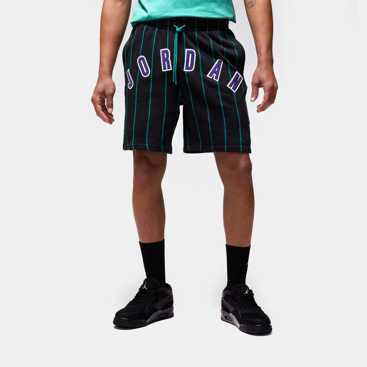 Exclusive Brooklyn Fleece Diamond Fleece Mens Shorts (Off Noir/New Emerald) — S — Front View