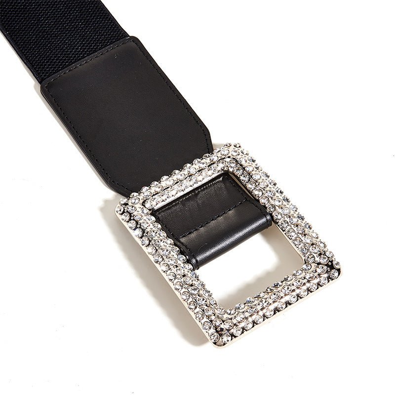 Exclusive All-match Square Buckle Wide Belt — Black — Detail View