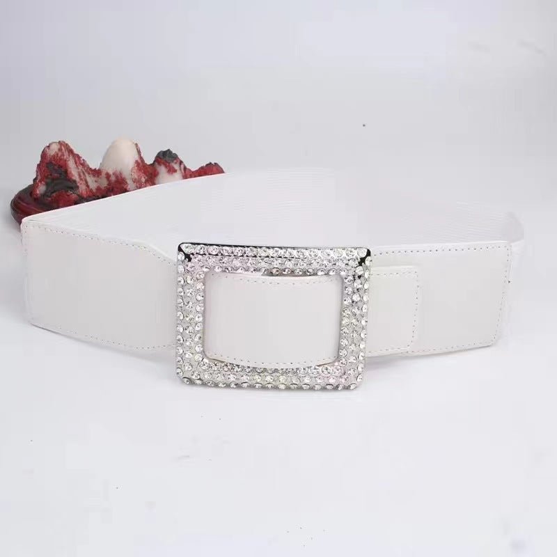 Exclusive All-match Square Buckle Wide Belt — Black — Top View