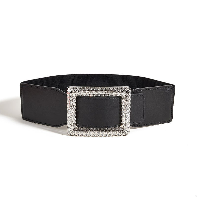 Exclusive All-match Square Buckle Wide Belt — Black — Back View