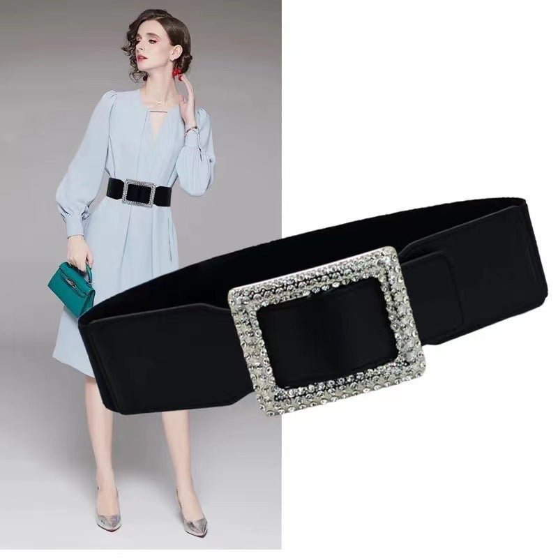 Exclusive All-match Square Buckle Wide Belt — Black — Side View