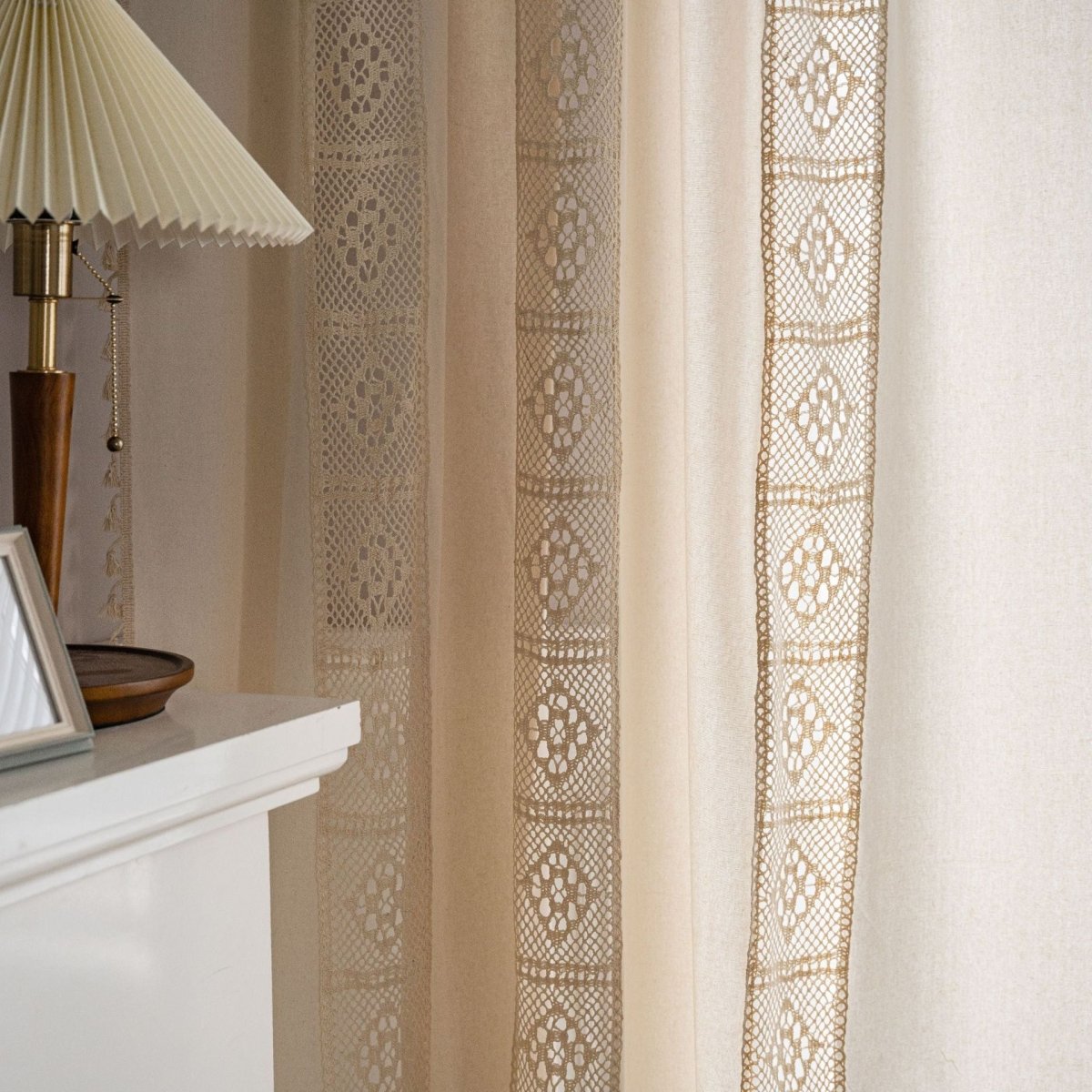 Exclusive American Crochet Mesh Curtain — Beige — Size 150x100350G — Front View