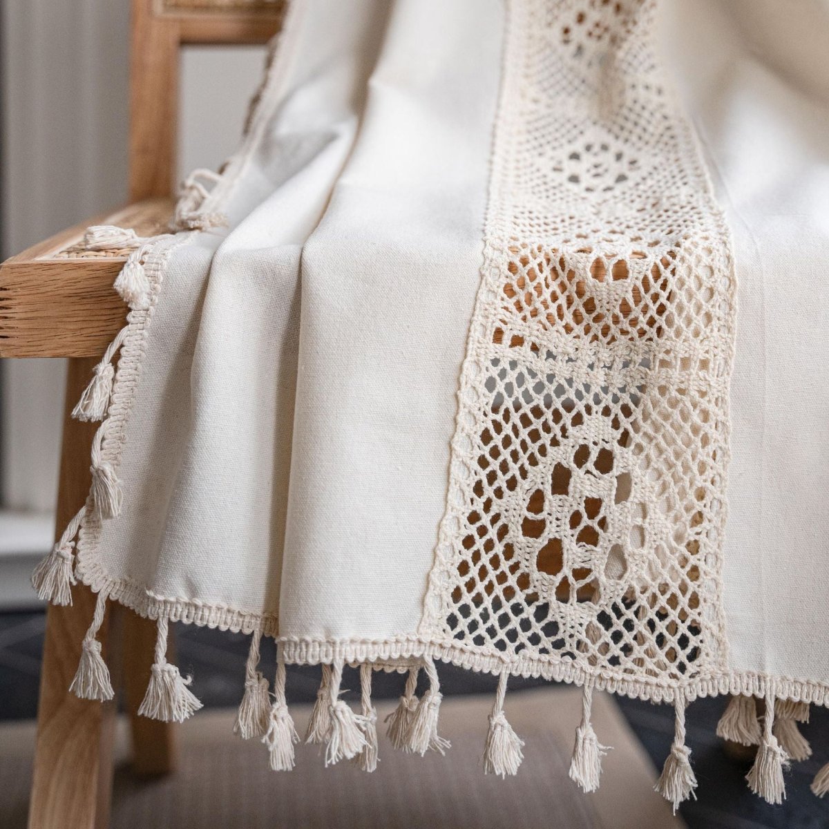 Exclusive American Crochet Mesh Curtain — Beige — Size 150x100350G — Side View