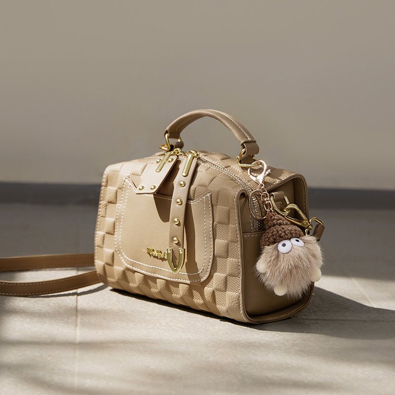 Exclusive Autumn And Winter Boston Pillow Bag — Beige And Apricot — Size 21x10.5x14CM — Alternate View 8