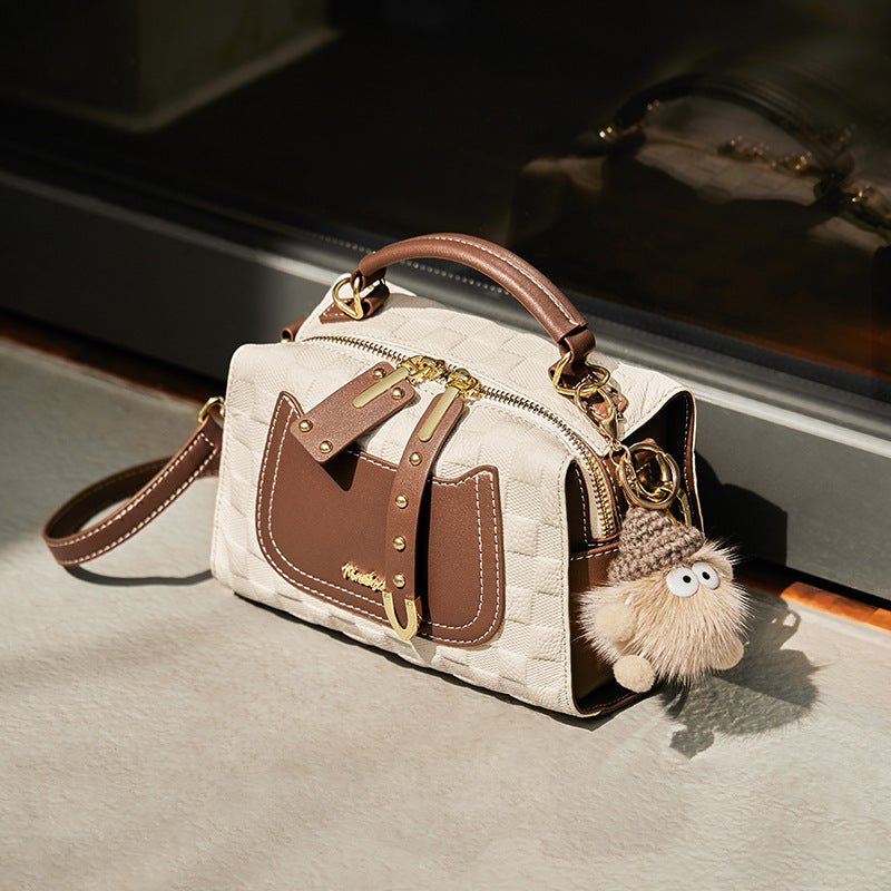 Exclusive Autumn And Winter Boston Pillow Bag — Beige And Apricot — Size 21x10.5x14CM — Alternate View 7