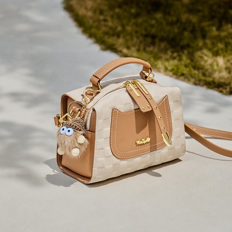 Exclusive Autumn And Winter Boston Pillow Bag — Beige And Apricot — Size 21x10.5x14CM — Lifestyle View