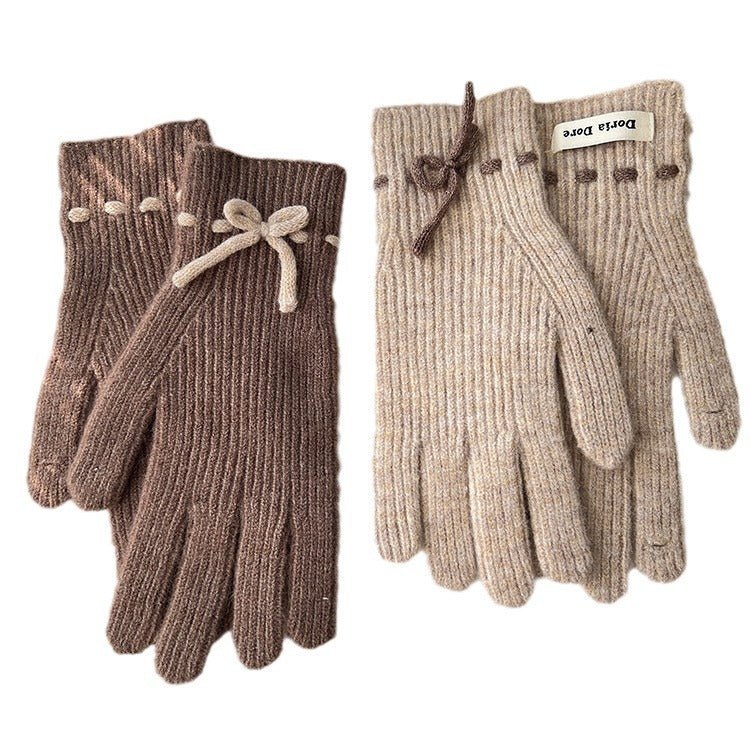 Exclusive Autumn And Winter New Bow Pure Color Warm Gloves — Gray — Detail View