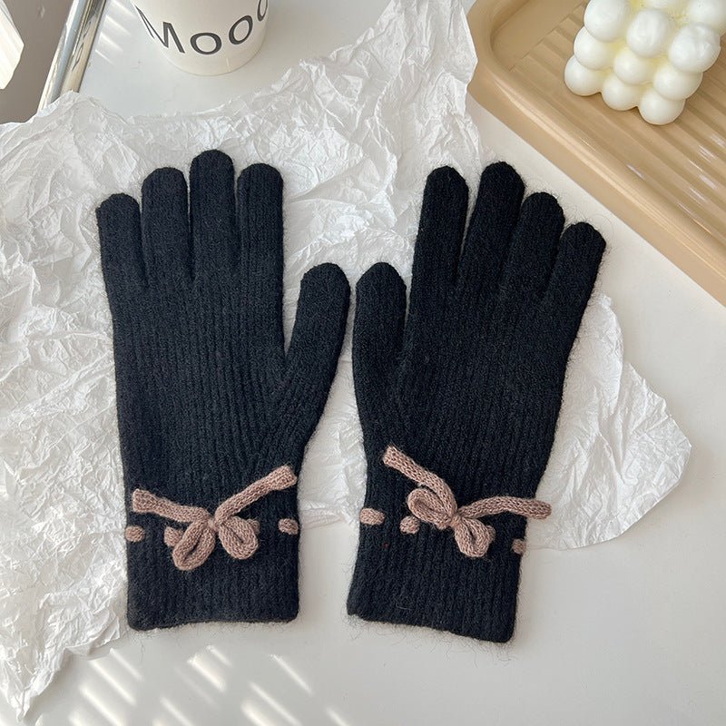 Exclusive Autumn And Winter New Bow Pure Color Warm Gloves — Gray — Alternate View 8