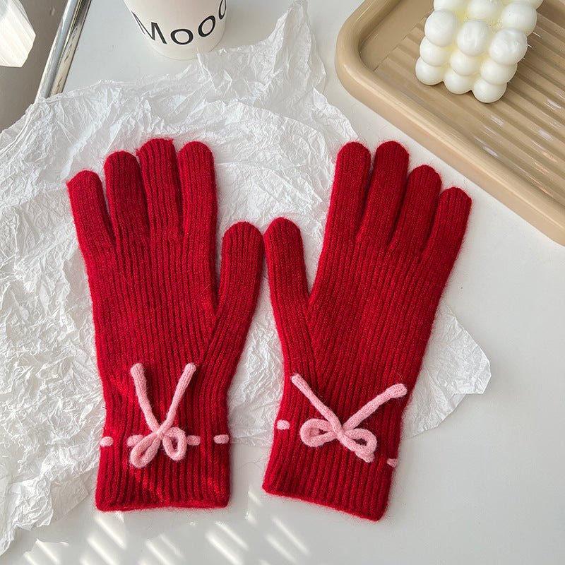 Exclusive Autumn And Winter New Bow Pure Color Warm Gloves — Gray — Alternate View 14
