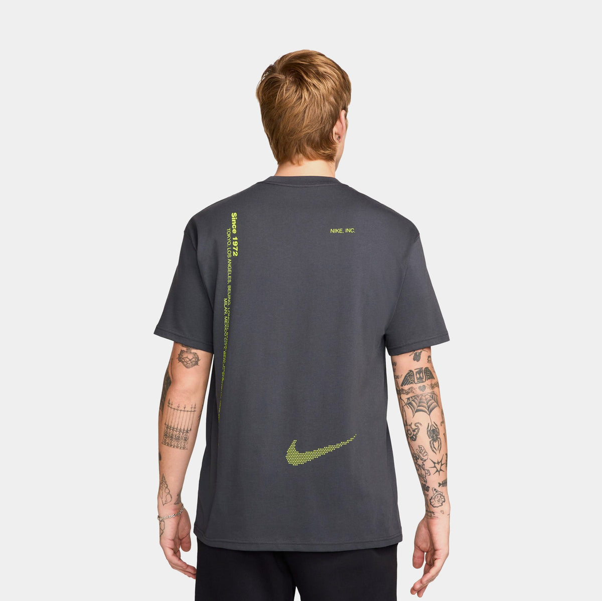 Exclusive NSW Max 90 Swoosh Sport Mens Short Sleeve Shirt (Black/Grey) — S — Side View
