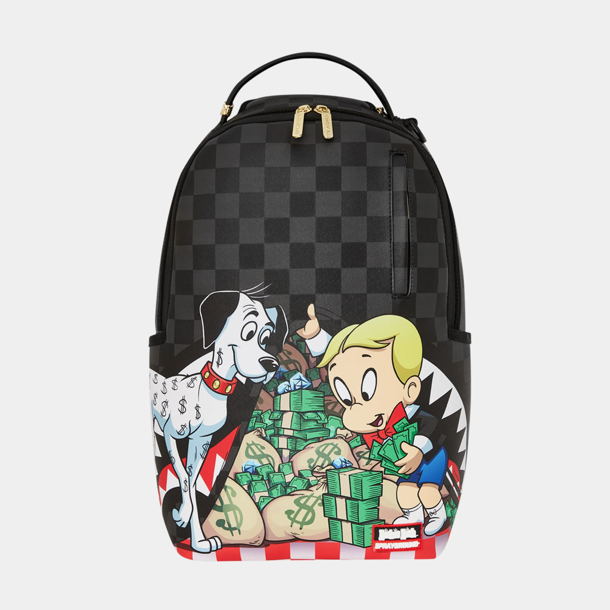 Exclusive Richie Rich And Dog Money Reveal DLXSV Mens Backpack (Black/Green) — OS — Front View