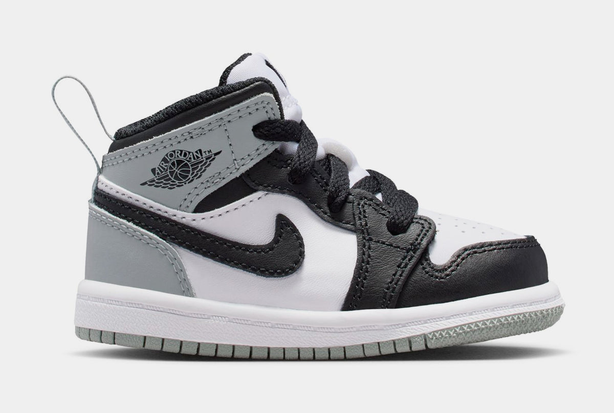 Exclusive Air Jordan 1 Mid Infant Toddler Lifestyle Shoes (White/Light Smoke Grey/Black) — 2C — Front View