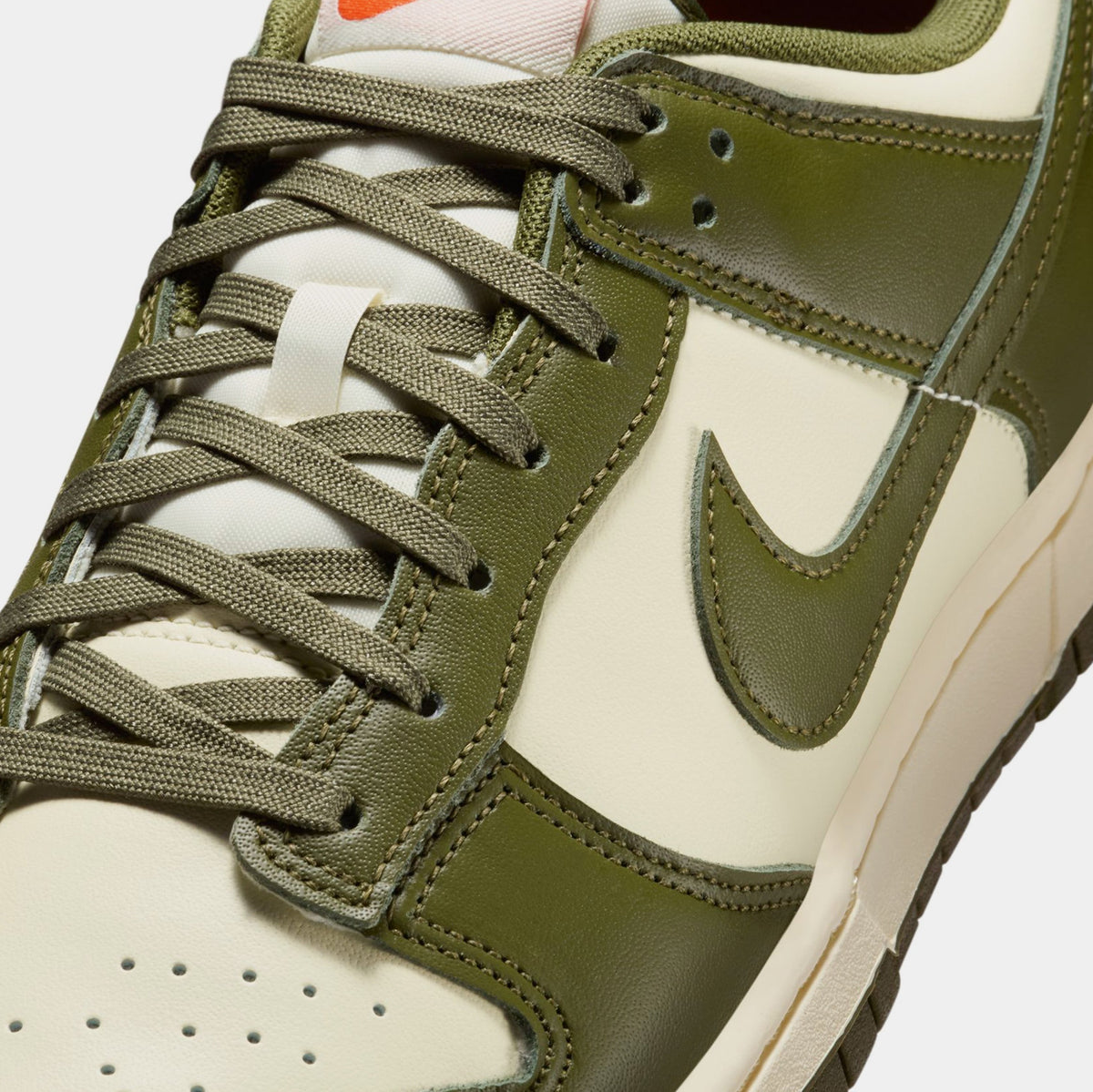 Exclusive Dunk Low Retro Mens Basketball Shoes (Coconut Milk/Rough Green/Electro Orange) — 6 — Detail View