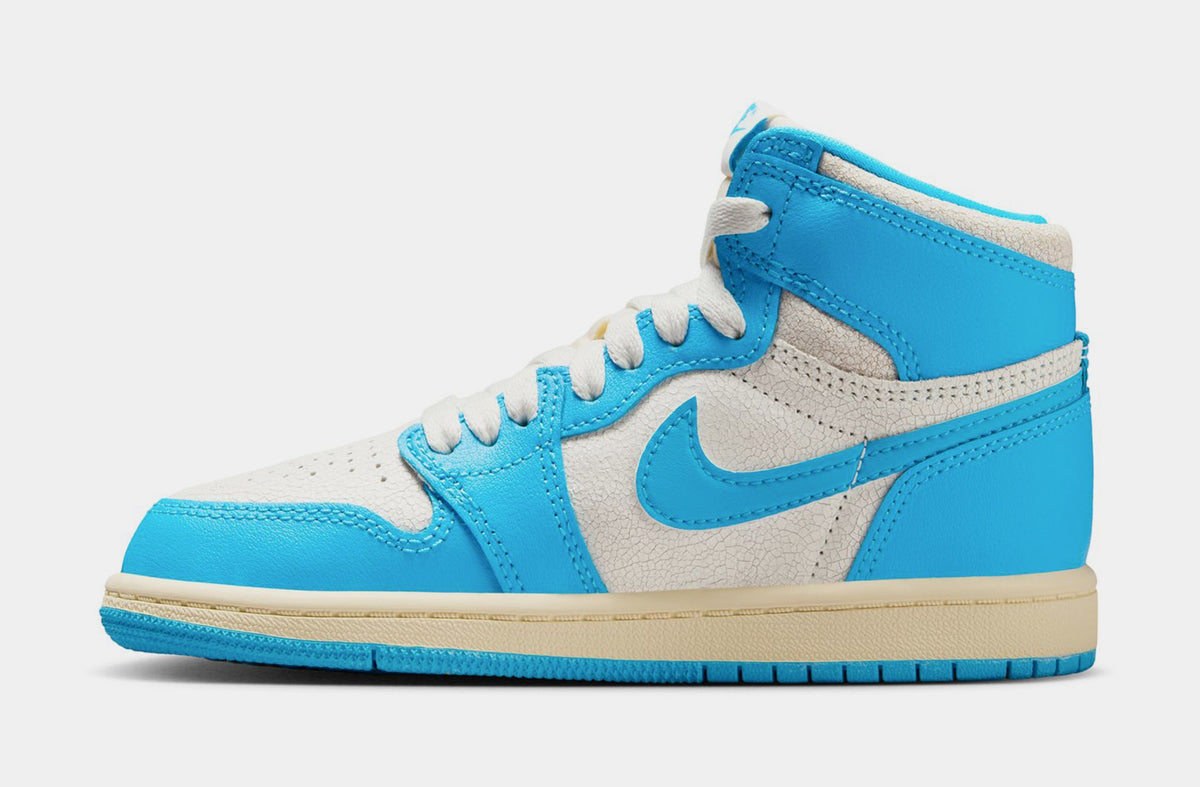Exclusive Air Jordan 1 Retro High OG UNC Reimagined Preschool Lifestyle Shoes (Dark Powder Blue/Dark Powder Blue/Sail) — 10.5C — Back View