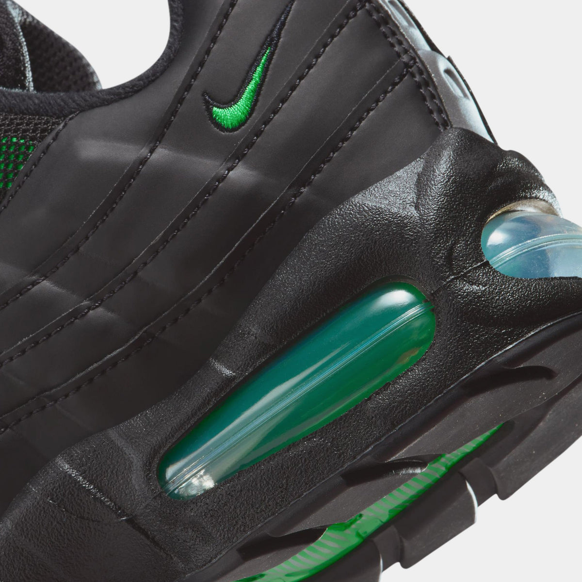 Exclusive Air Max 95 Grade School Lifestyle Shoes (Black/Black/Pearl Grey/Green Shock) — 3Y — Lifestyle View