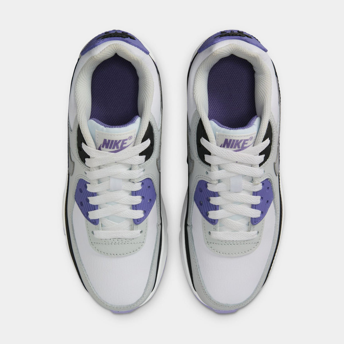 Exclusive Air Max 90 Grade School Lifestyle Shoes (White/Dusty Amethyst/Photon Dust/Light Smoke Grey) — 3.5Y — Side View