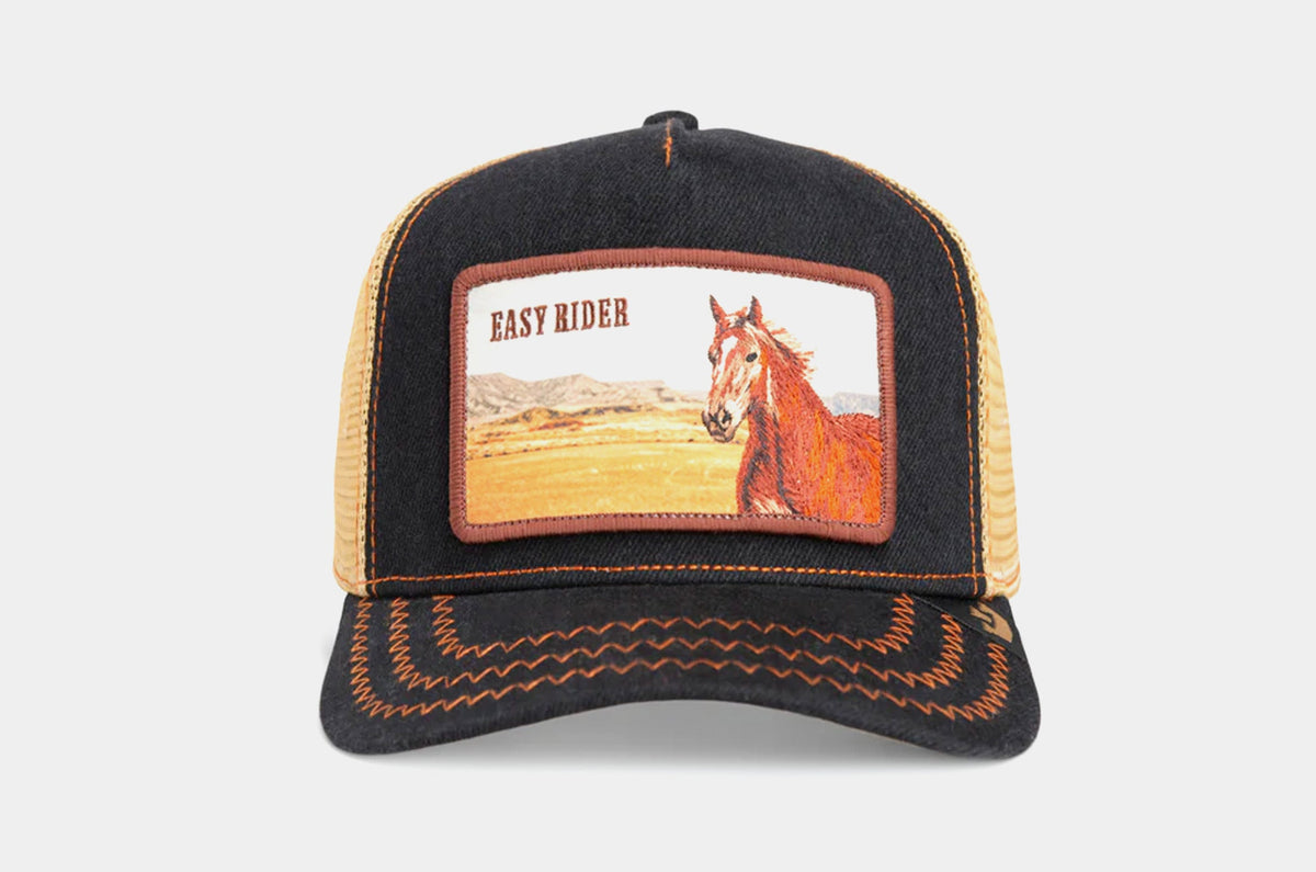 Exclusive Easy Rider Trucker Mens Hat (Black/Brown) — OS — Front View