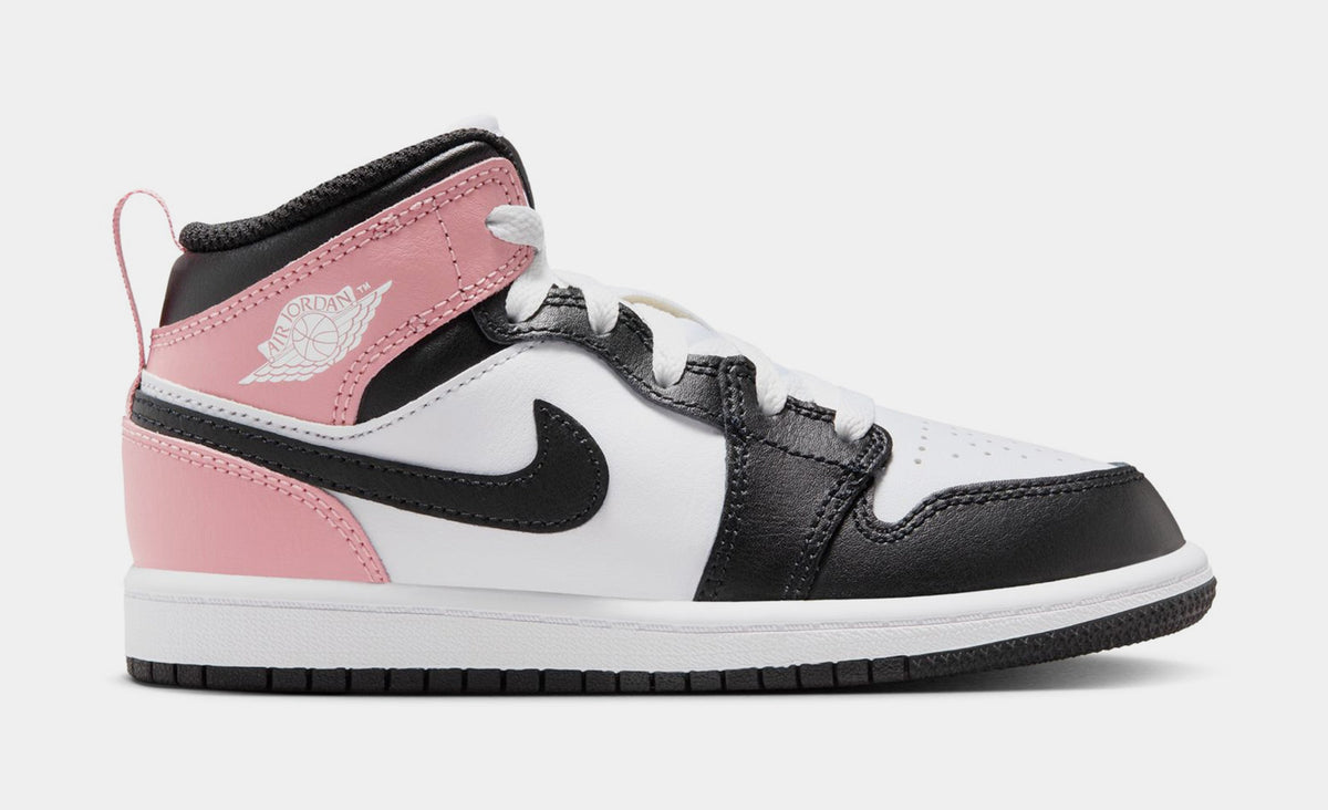 Exclusive Air Jordan 1 Mid Preschool Lifestyle Shoes (White/Black/Rust Pink) — 10.5C — Front View