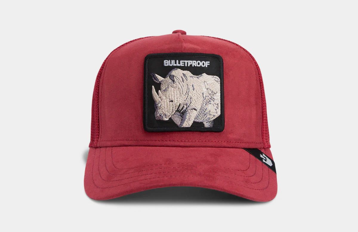 Exclusive The Suede Rhino Trucker Mens Hat (Burgundy/Black) — OS — Front View
