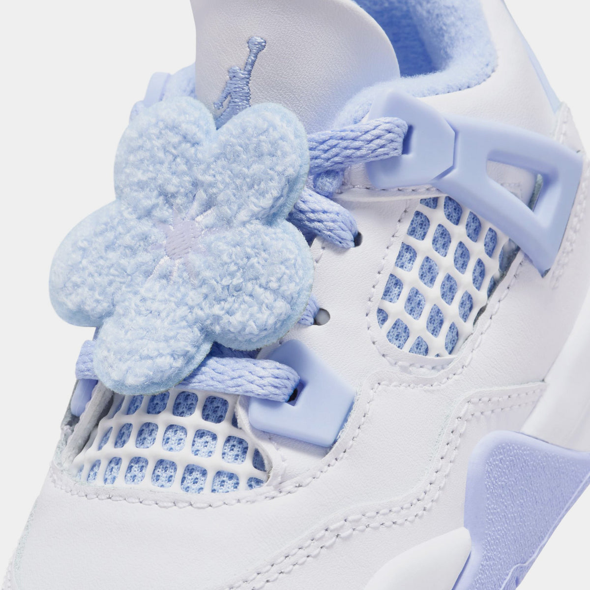 Exclusive Air Jordan 4 Retro Aluminum Infant Toddler Lifestyle Shoes (White/Aluminum Blue/Tint Oil Green) — 2C — Detail View