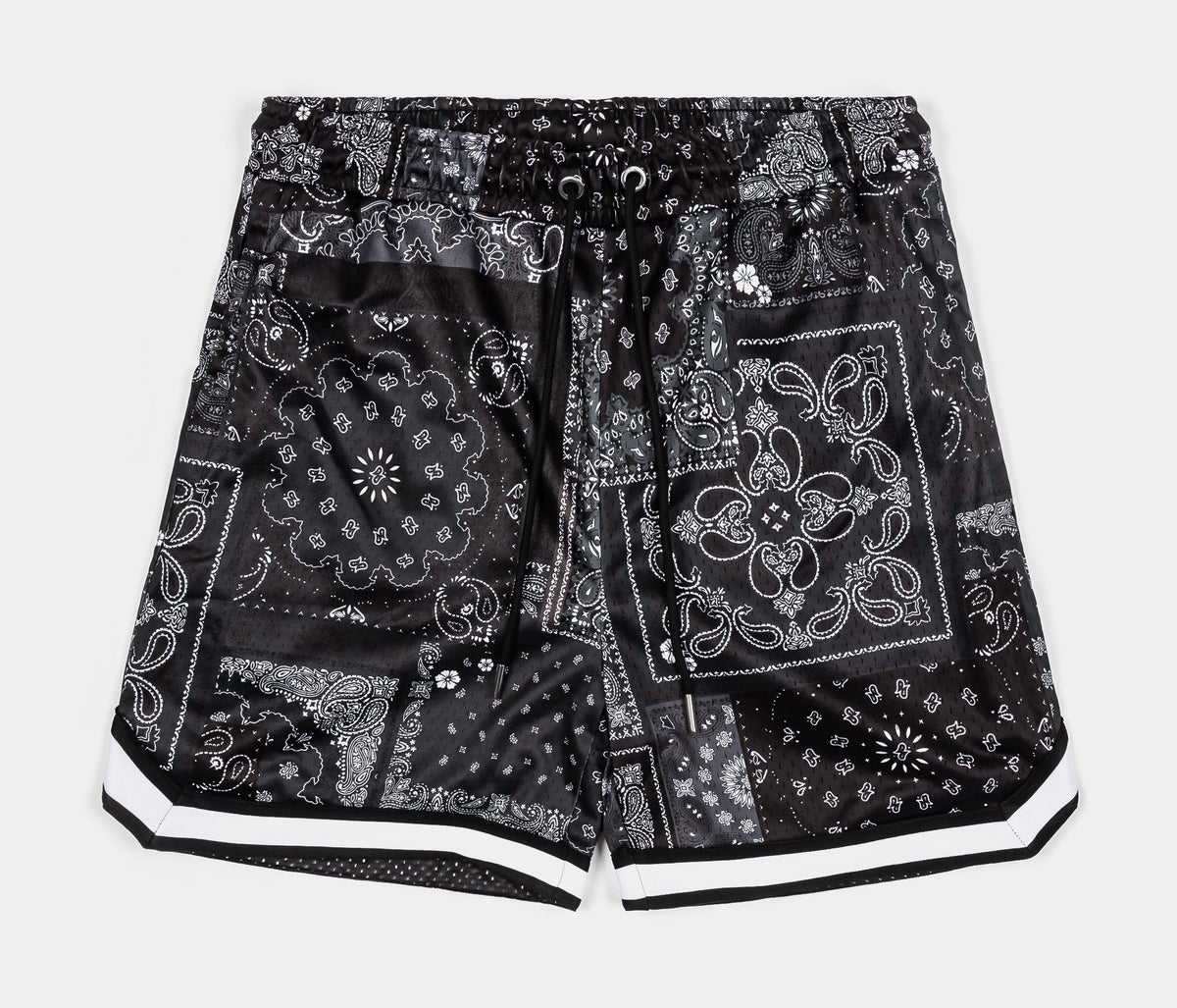 Exclusive Basketball Stripe Mesh Mens Shorts (Grey/Black) — S — Front View