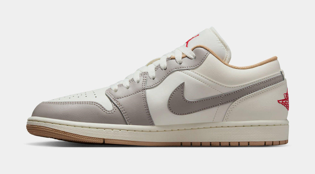 Exclusive Air Jordan 1 Low Mens Lifestyle Shoes (Sail/Fire Red/College Grey/Hemp) — 7 — Back View