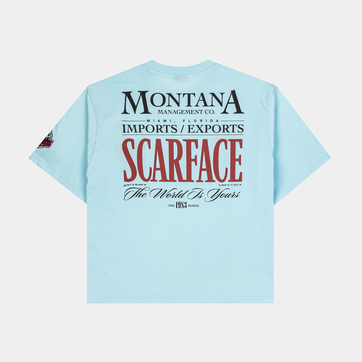 Exclusive SP x Scarface MGMT CO Mens Short Sleeve Shirt (Blue/Red) — S — Side View