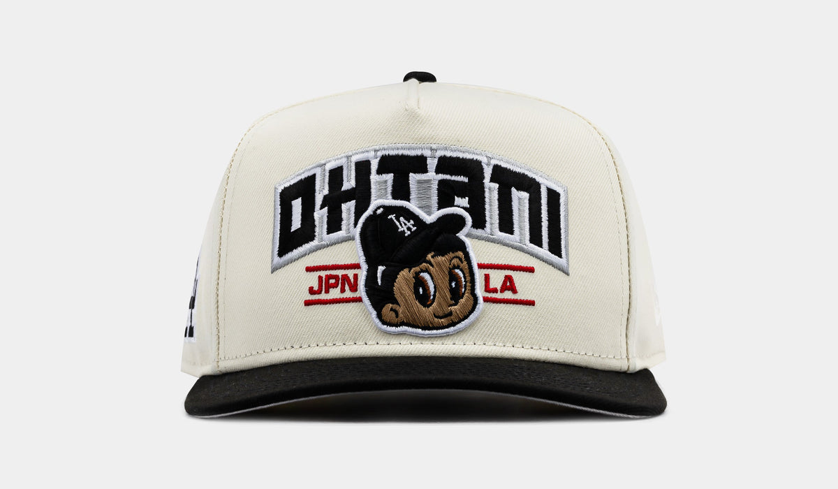 Exclusive Shoe Palace Exclusive Los Angeles Dodgers Ohtani 950AF Snapback Mens Hat (Beige/Black) — OS — Front View