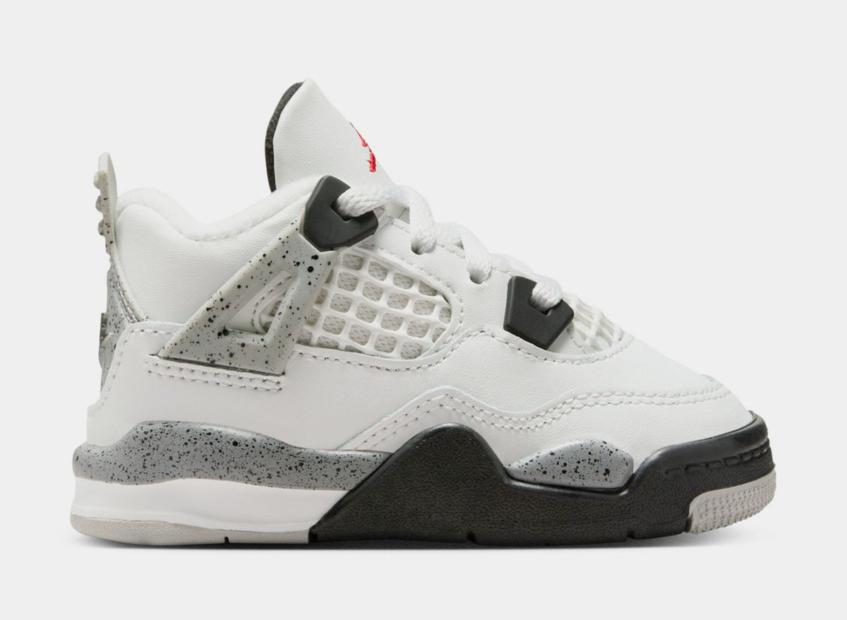 Exclusive Air Jordan 4 Retro White Cement Infant Toddler Lifestyle Shoes (Summit White/Fire Red/Cement Grey/Black) — 2C — Front View