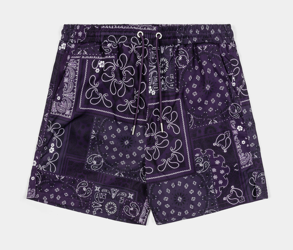 Exclusive Paisley Tonal Hybrid Mens Shorts (Black/Purple) — S — Front View