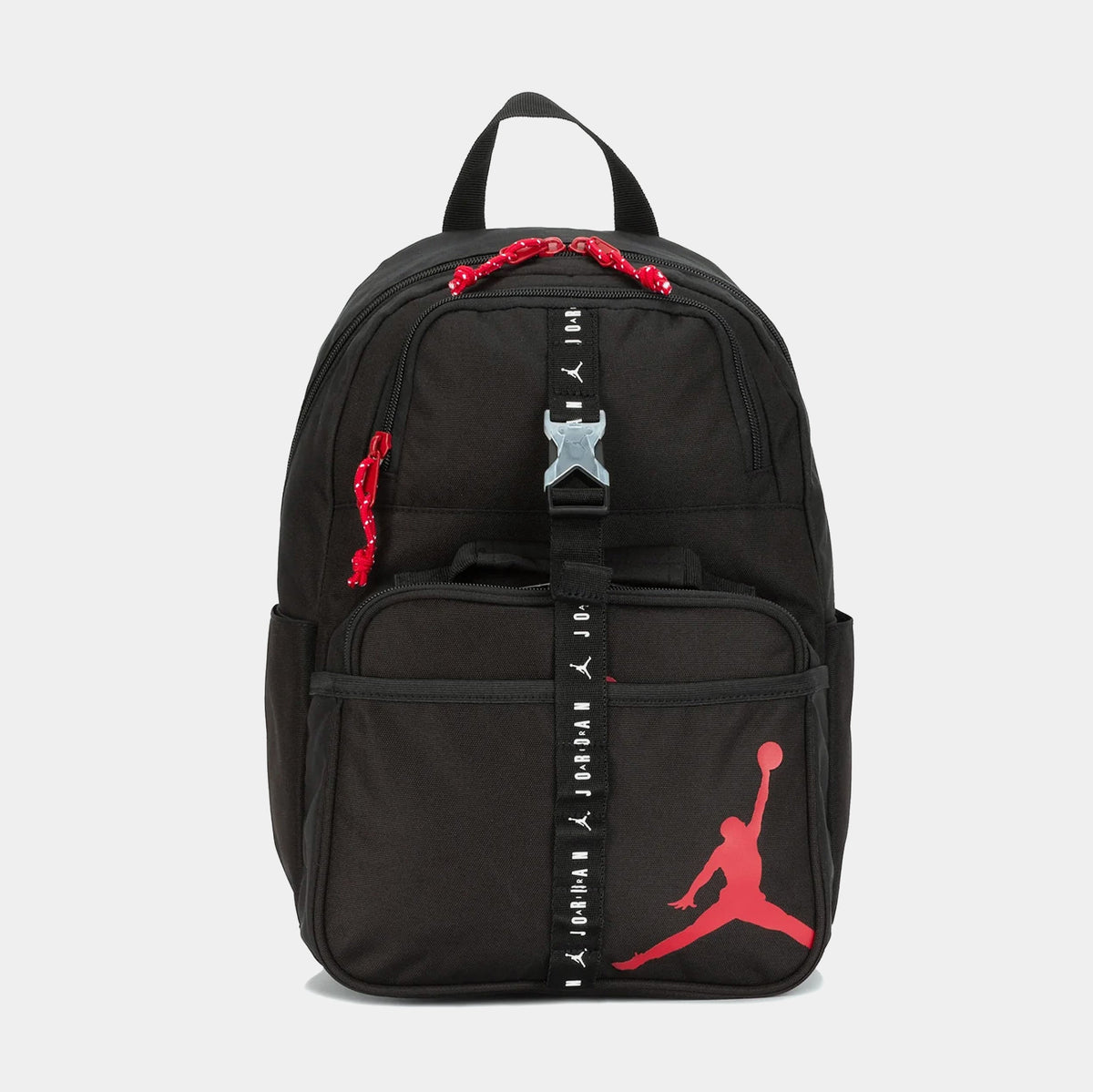 Exclusive Air Jordan Lunch Grade School Backpack (Black/Red) — OS — Front View